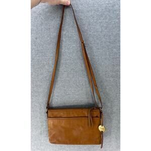 Margot NY Double Zip Tan Small Leather Crossbody Cognac Classic 10.5"x7.5"